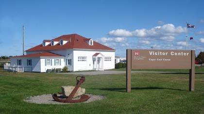 Cape Cod Canal Visitors Center with anchor and sign