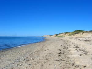 Beach at Cape Cod Bay with a beautiful blue shy and sand dunes